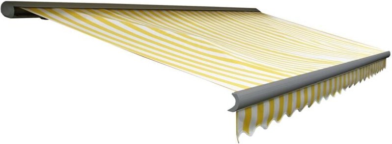 Elektrische Kassetten-Markise HHG-299, Vollkassette Volant 4x3m Polyester Gelb/Weiß, grau