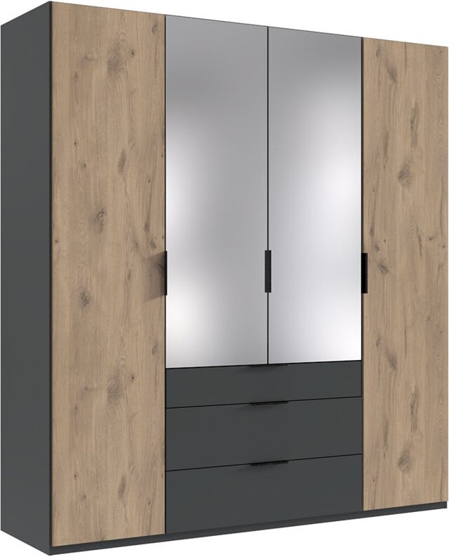 Kleiderschrank 200 cm breit inkl. Spiegel modern in grau mit Eiche BIELLA-43
