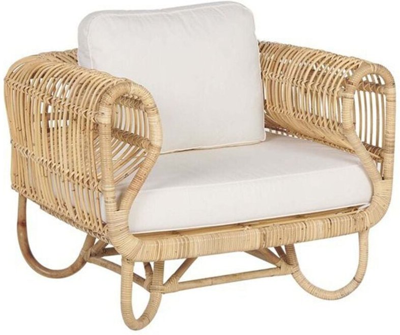 Beliani - Gartensessel Hellbraun Rattan mit Sitz- und Rückenkissen in Beige Modernes Design Terasse Garten Ausenbereich