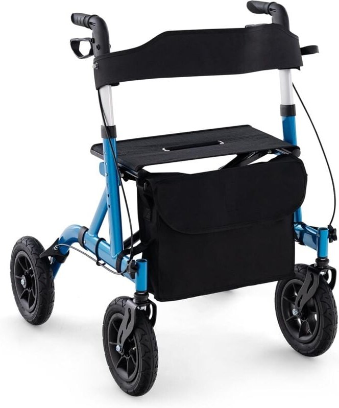 COSTWAY Rollator faltbar und leicht mit Sitz, Aluminium, bis 160 kg, 2 in 1 Rollstuhl & Reiserollator, Gehhilfe 6-fach h...