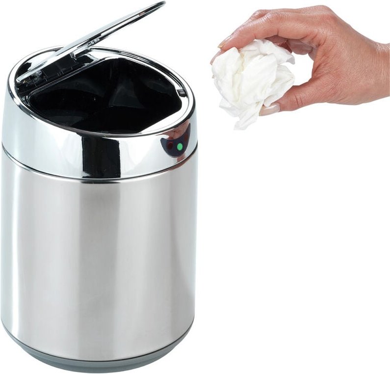 Maximex Tisch- und Kosmetikeimer mit Sensor Chrom, 0,8 l, Silber glänzend, Edelstahl rostfrei chrom, Polypropylen - silb...