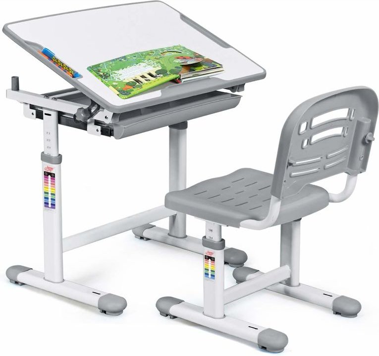 COSTWAY Kinderschreibtisch hoehenverstellbar, Schuelerschreibtisch Kindermoebel neigungsverstellbar, Kindertisch mit Stu...