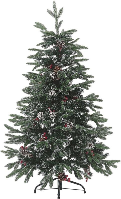 Weihnachtsbaum 120 cm Grün/ Rot Schnee bestreut mit Zapfen, Stechpalmenbeeren und Kunstschnee Weihnachtszeit/ Weihnachte...