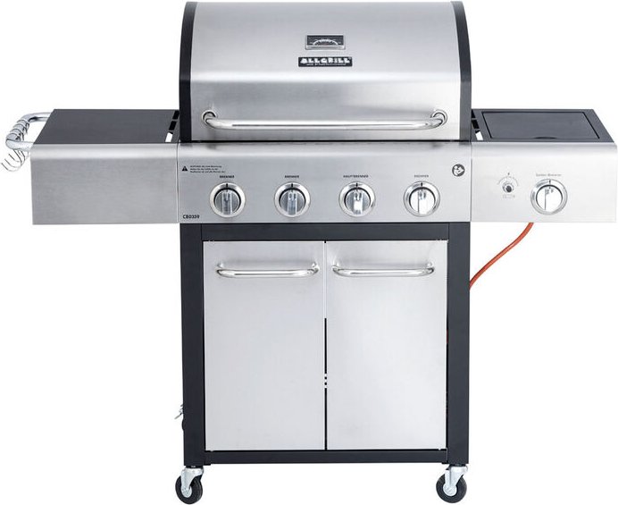 Allgrill Basic-Line Festival Edelstahl/schwarz Gasgrill mit 4 Brennern und Seitenkocher
