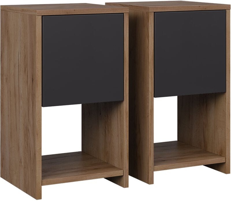 Nachttisch Evo, Goldkraft Eiche/Anthrazit, 2er Set, Vicco