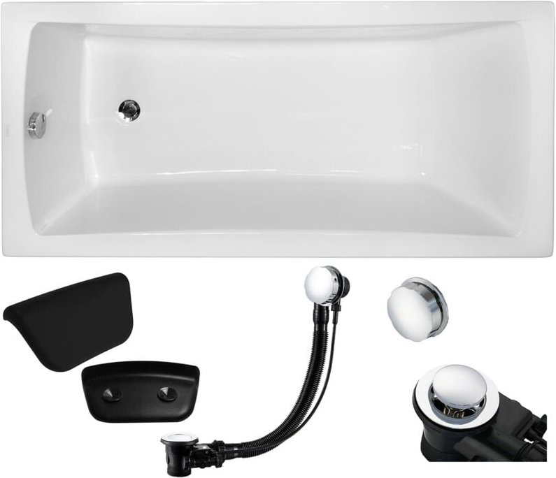 Badewanne Rechteck 150x70 + Kopfstütze, Ablauf & Füße gratis - Komplettset 4in1 Original Acryl Wanne Badland optima