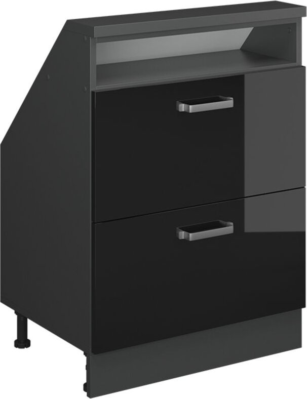 Dachschrägenschrank Rion, Schwarz Hochglanz/Anthrazit, mit 2 Schubladen, Vicco