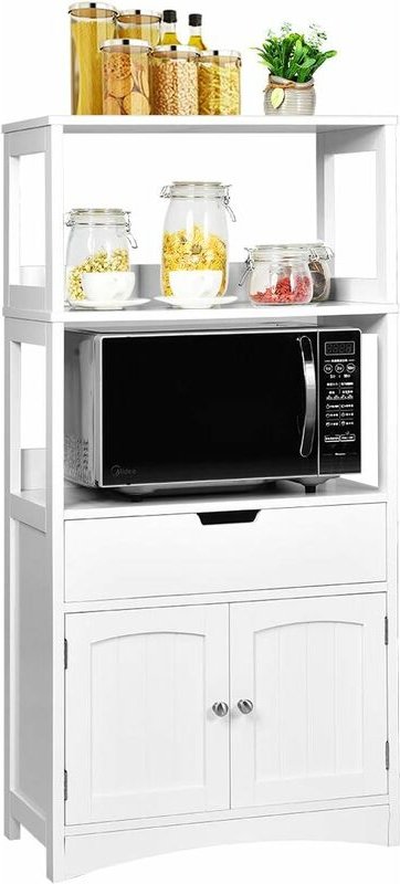 Aufbewahrungsschrank mit Schublade, Unterschrank mit 2 offenen Regalen und Tuerschrank, Badschank freistehend, Badkommod...