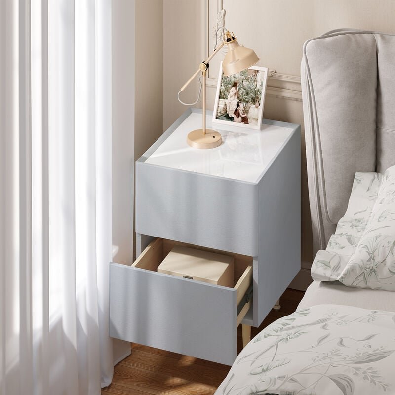 1x Nachttisch Beistelltisch mit 2 Schubladen Nachtschrank Hochglanz Telefontisch Nachtschrank Nachtkommode für Schlafzim...