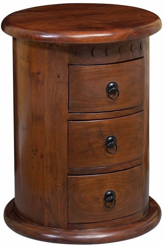 Massivmoebel24 - Nachttisch rund Akazie 42x42x55 nougat lackiert oxford 337