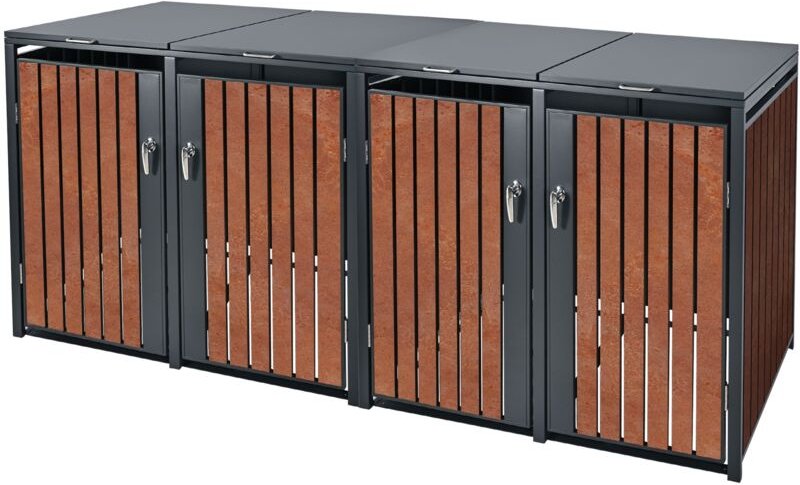Ml-design - Mülltonnenbox 4er 4 Tonnen 240L 264x80x116,3cm Anthrazit-Rostoptik, Stahl/Cortenstahl, Abschließbare Müllton...