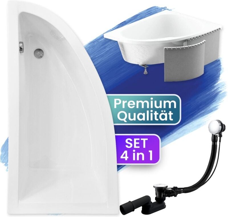 Thumbnail - Badland - Badewanne Eckbadewanne 150x70 Links mit Styroporverkleidung, Ablauf & Füße gratis - Komplettset 4in1 Original ...