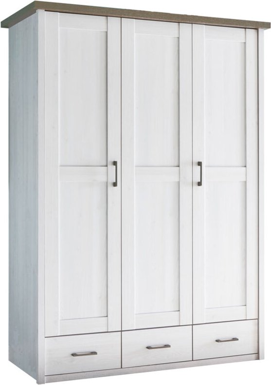 Kleiderschrank LUND-78, Landhaus Design, in Pinie weiß Nb./Trüffel Eiche Nb., b/h/t: ca. 148/201/62 cm