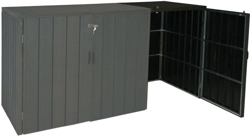 HHG - xl 1er-/2er-WPC-Mülltonnenverkleidung Erweiterung 040, Premium Mülltonnenbox, Metall Holzoptik anthrazit