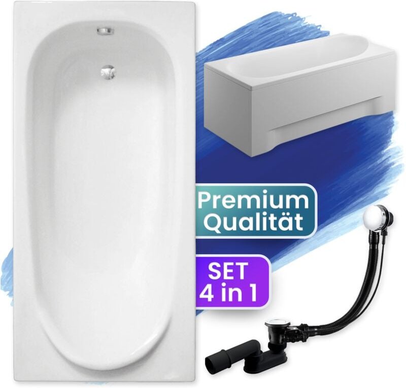 Thumbnail - Badewanne Rechteck 190x80 mit AcrylSchürze, Ablaufgarnitur & Füßen GRATIS - Komplettset 4in1 Original Acryl Wanne Siphon...