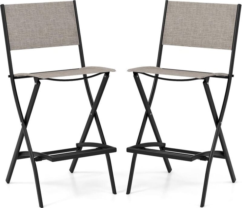 2er Set Outdoor Barhocker, klappbare Barstühle mit Rückenlehne und Fußstütze, Tresenhocker bis zu 150 kg belastbar, Sitz...