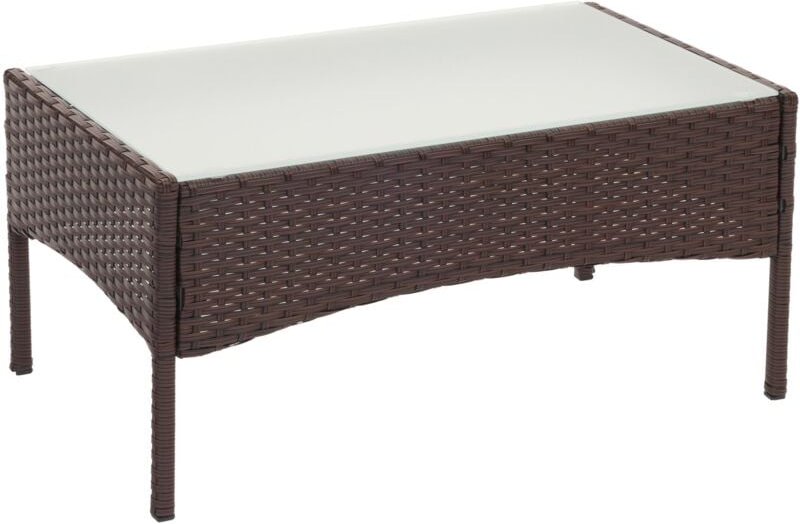 HHG - Poly-Rattan Gartentisch Hamar, Beistelltisch Tisch mit Glasplatte braun-meliert