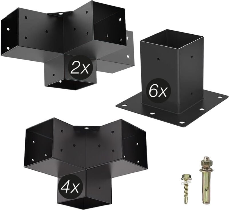 SOTECH Holzverbinder / Bodenanker vierkant, Stahl verzinkt und schwarz pulverbeschichtet für höchsten Korrosionsschutz, ...
