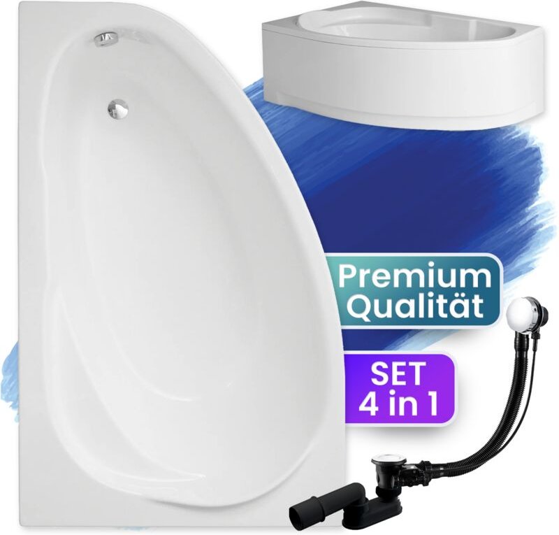 Thumbnail - Badland - Badewanne Eckbadewanne 150x100 Links mit AcrylSchürze, Ablaufgarnitur & Füßen gratis - Komplettset 4in1 Origin...