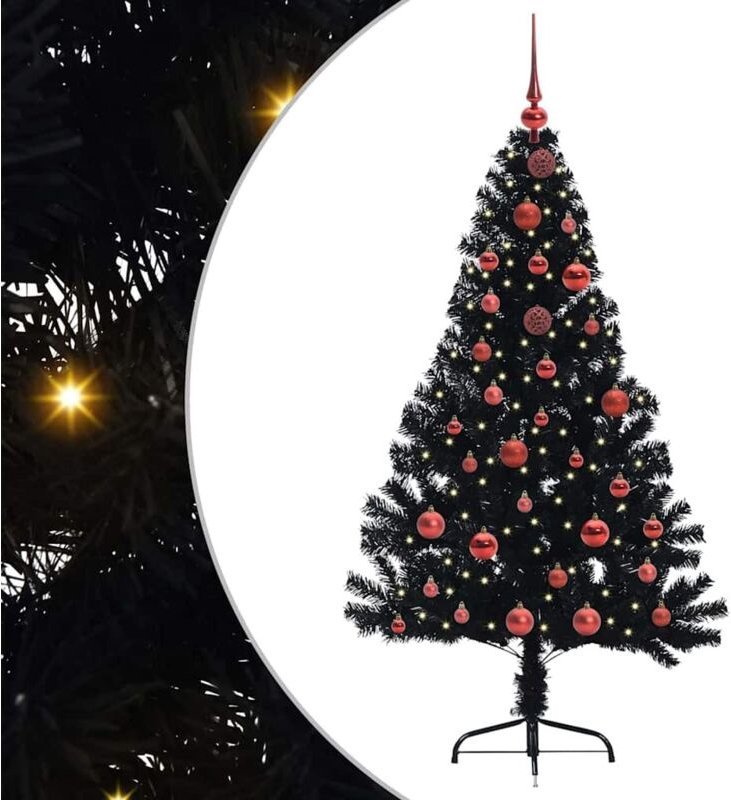 Künstlicher vorbeleuchteter Weihnachtsbaum Schwarz 150 cm PVC vidaXL