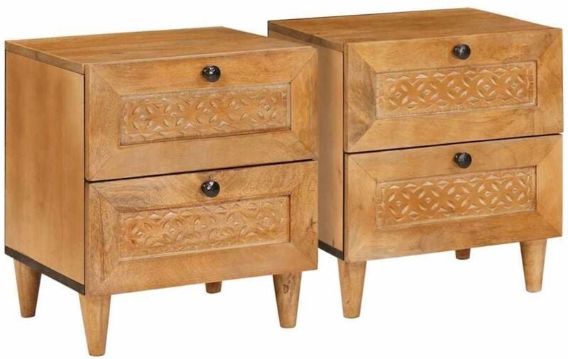 Nachttisch 2 pcs Hellbraun 40 x 33 x 46 cm massives Mangoholz vidaXL