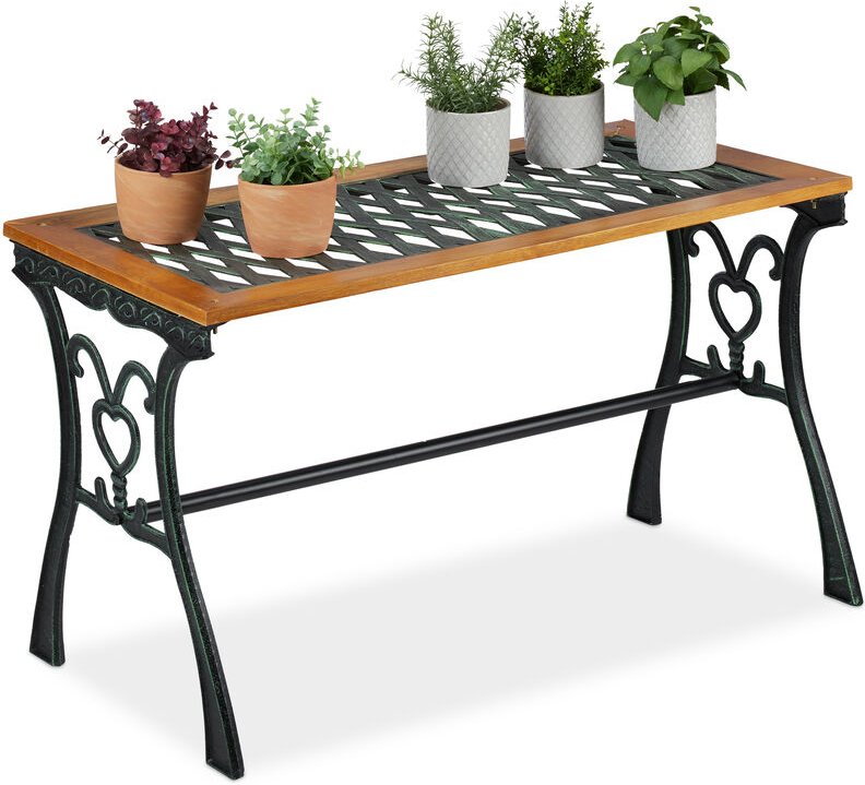 Relaxdays Gartentisch rechteckig, Outdoor, Vintage-Design, Holz & Gusseisen, HBT 58x98x47 cm, Balkontisch, natur-schwarz