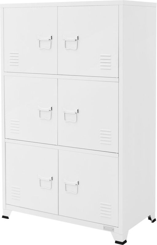 ML-Design Aktenschrank, 75x40x120 cm, Weiß, Stahl, Freistehender Büroschrank 4 Beinen, Metallspind 6 Türen, 3 Innenfäche...