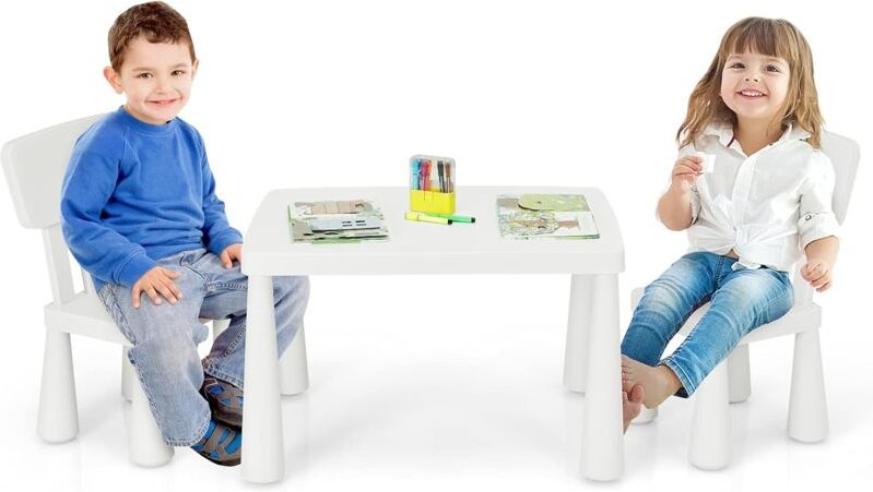 Costway - Table et Chaises Enfants 1-7 Ans avec Dossier Ergonomique, Table Polyvalente avec Structure Stable, Charge 50k...