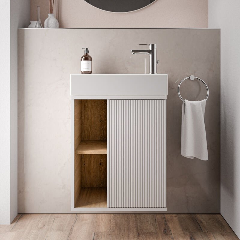 Waschtischunterschrank Duravit beldivo 50 cm mit Waschbecken - Türanschlag rechts, Weiß matt