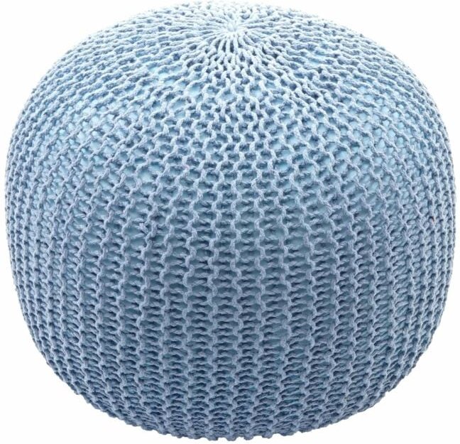 HHG - Pouf 080, Strickhocker Sitzhocker Strickpouf, Strickoptik 40x50cm blau