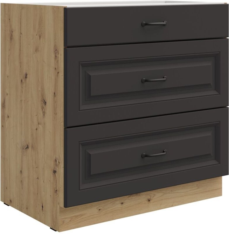 Küchen Preisbombe - Küchen Unterschrank 80 cm Stilo Grau + Eiche Artisan Vollauszug Soft-Close Küche