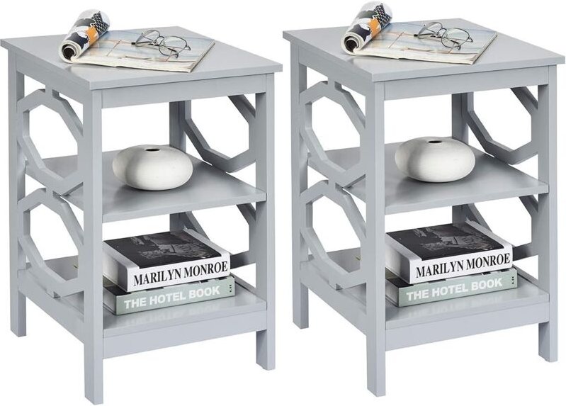 2er Set 3 Ebenen Nachttisch OO-förmig, Beistelltisch, 40x40x61cm Grau - Costway