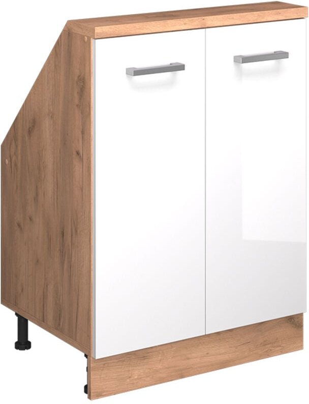 Dachschrägenschrank Rion, Goldkraft Eiche/Weiß Hochglanz, mit 2 Türen, Vicco