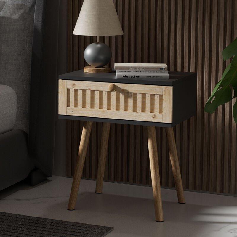 Vicco - Nachttisch Holk, Anthrazit/Kiefer, 40 x 47 cm 2-er Set