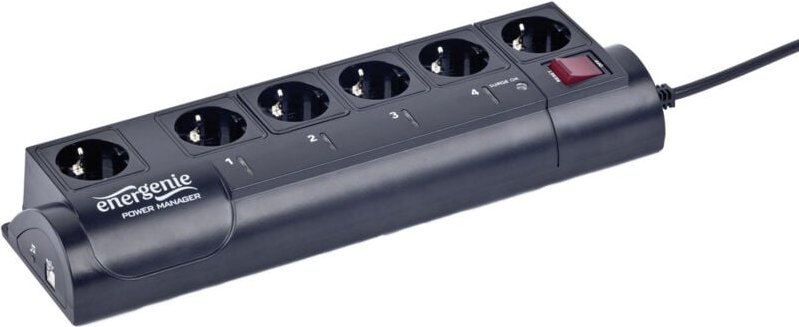 Gembird - EG-PMS2 Programmierbare Überspannungsschutz-Steckdosenleiste 6fach Schwarz Schutzkontakt 1 s