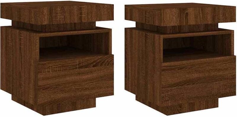 Nachttische mit LED-Leuchten 2 Stk. Braun Eiche 40x39x48,5 cm - Vidaxl