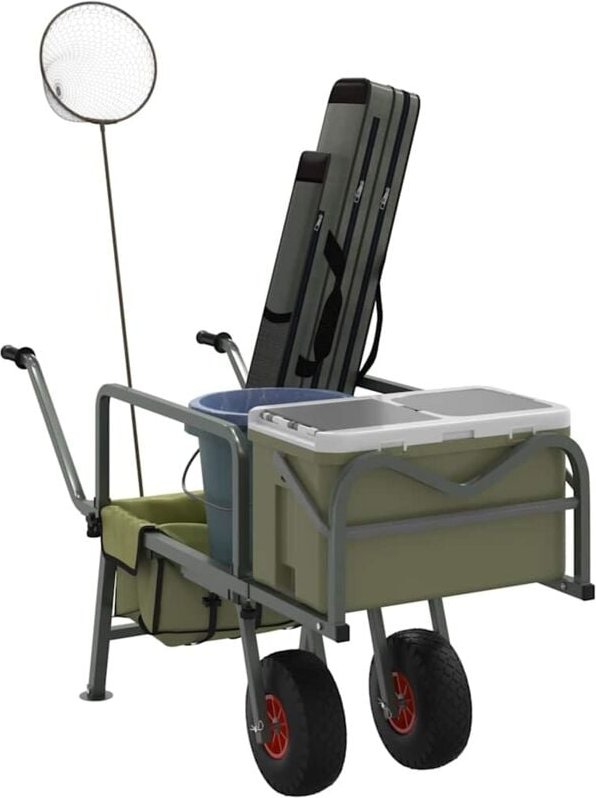 Angelwagen Grün mit 2 Rädern Pulverbeschichteter Stahl - Vidaxl
