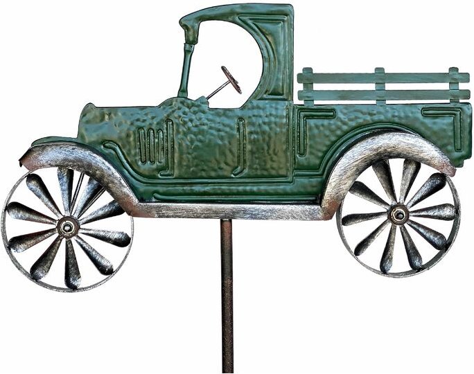 Gartenstecker Metall Oldtimer Auto xl 160 cm Grün 96102 Windspiel Windrad Wetterfest Gartendeko Garten Gartenstab Bodens...
