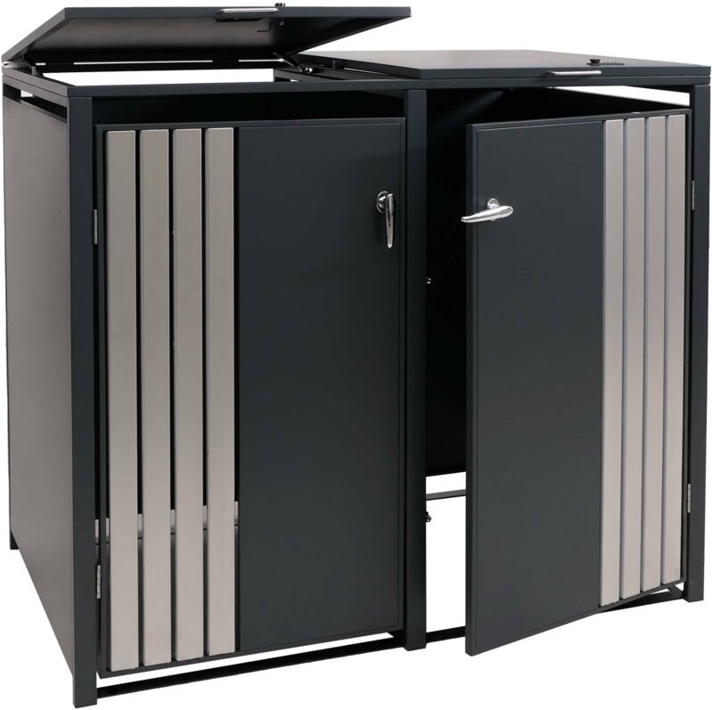 2er-Mülltonnenverkleidung HHG-331, Mülltonnenbox mit Deckel, Metall 122x132x84cm 53kg anthrazit Edelstahl