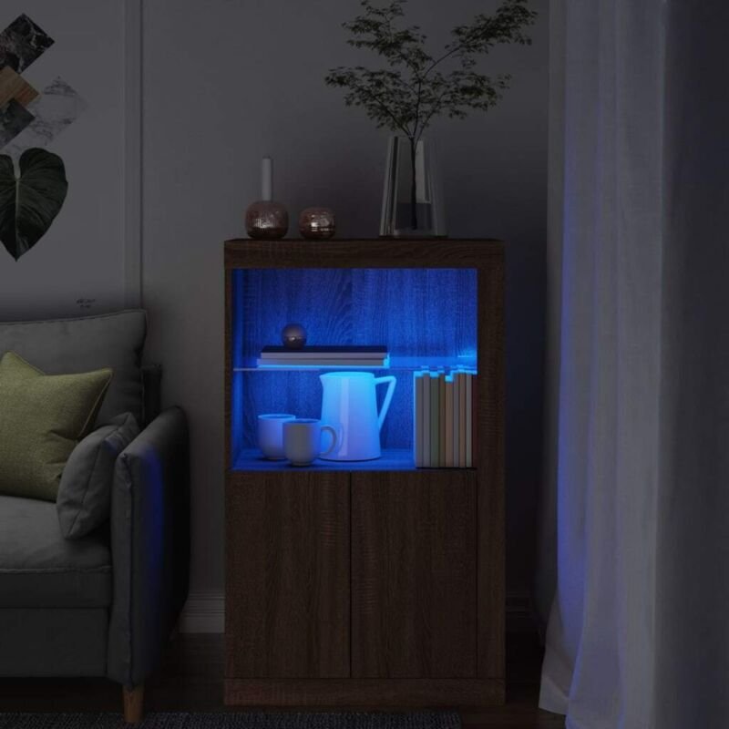 Beistellschrank mit LED-Leuchten Braun Eiche Holzwerkstoff - Vidaxl