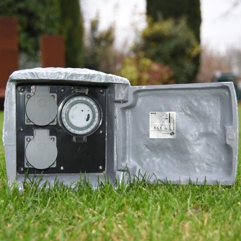 Steckdosen-Verteiler Stein 2 Steckdosen, 1 Zeitschaltuhr, 1,5 m Zuleitung Aussensteckdosen