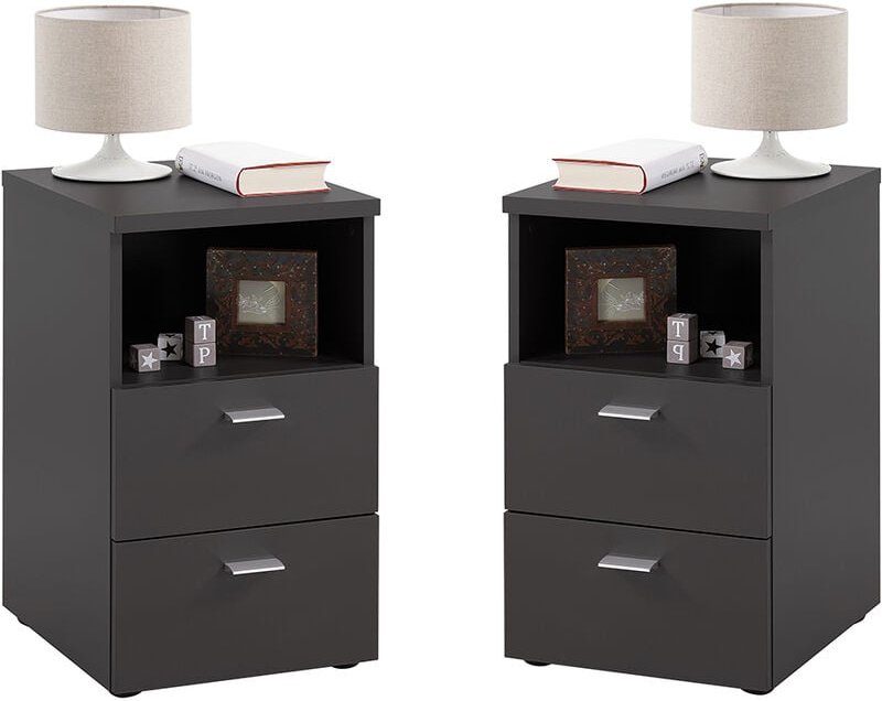 Lomadox - Nachttisch, 2er Set, in schwarz, CERNA-10, auch für Boxspringbetten geeignet, b/h/t je ca. 35/61,5/39,9 cm