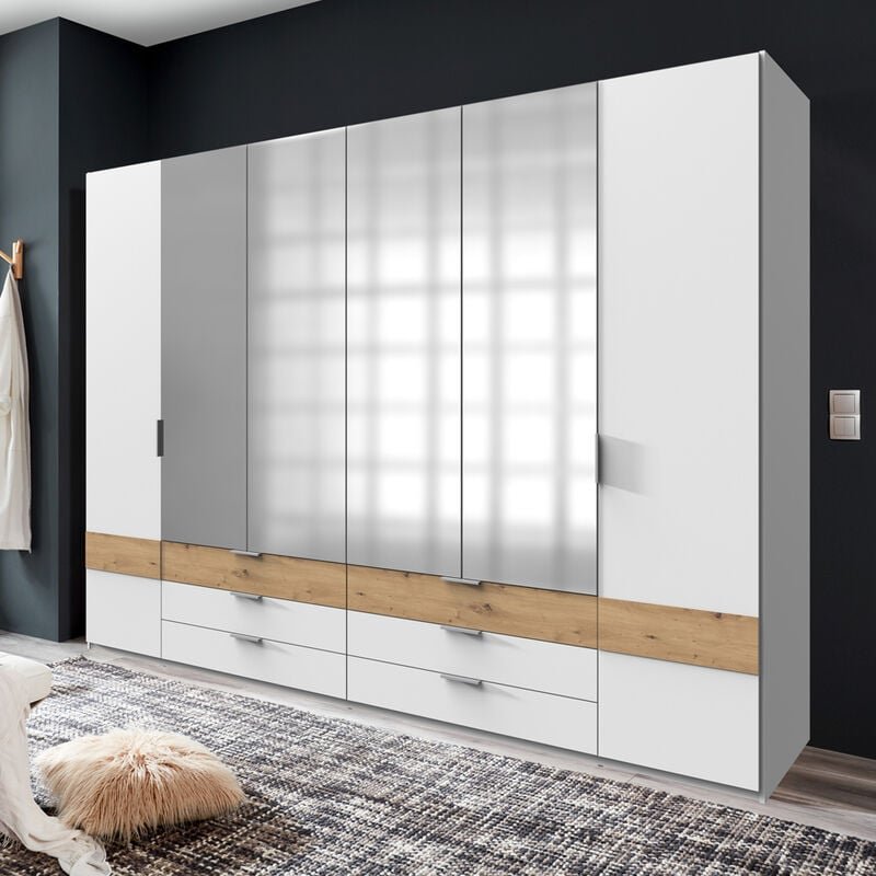 Kleiderschrank, 6türig in weiß mit Artisan Eiche Nb. GRANADA-43, b/h/t ca. 270/210/58 cm