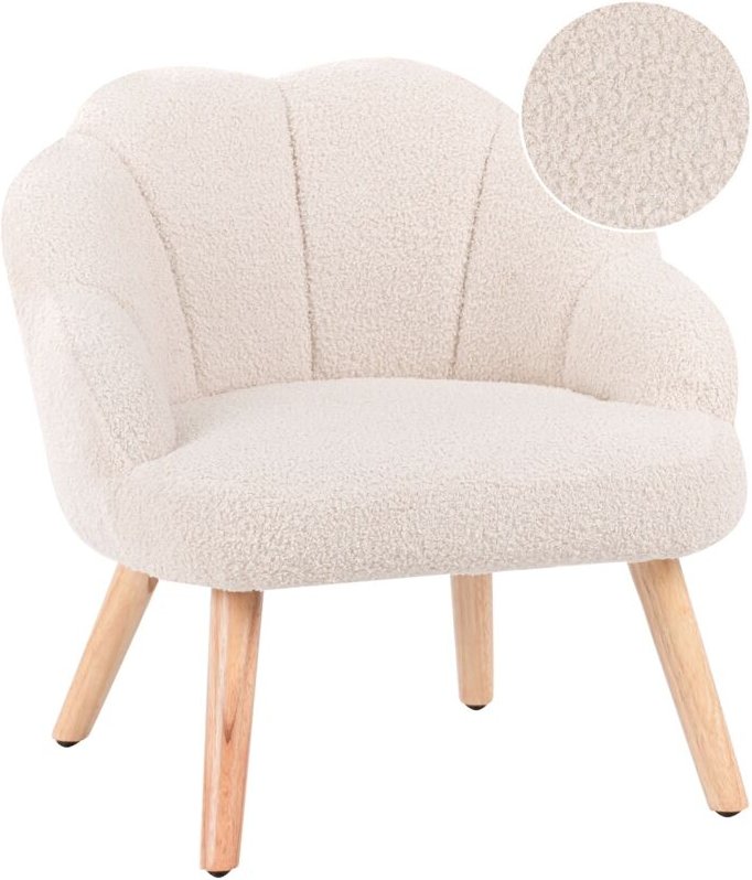 Kindersessel Hellbeige Bouclé Polsterung Holzbeine Kinderstuhl