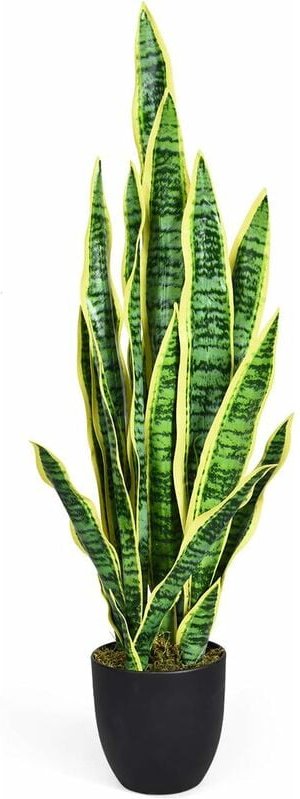 Kunstpflanze Sansevieria, Kuenstliche Schlangenpflanze 90 cm, Zimmerpflanze mit stabilem Topf & 20 Blaettern, Pflanze fu...