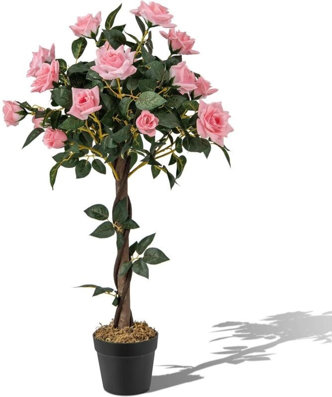 93 cm Kunstbaum mit Blüten, künstlicher Blumenbaum, Kunstpflanze im Topf, Rosenbaum mit 21 Kiefernrosen und natürlicher ...