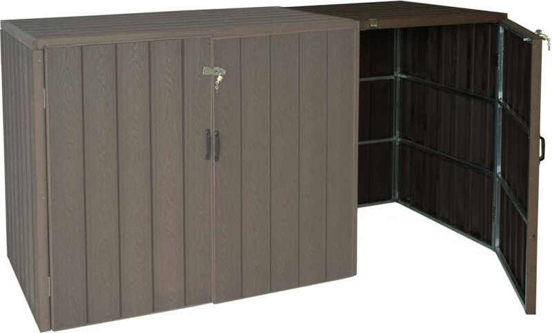 1er WPC-Mülltonnenverkleidung Erweiterung HHG 019, Premium Mülltonnenbox, Metall Holzoptik braun