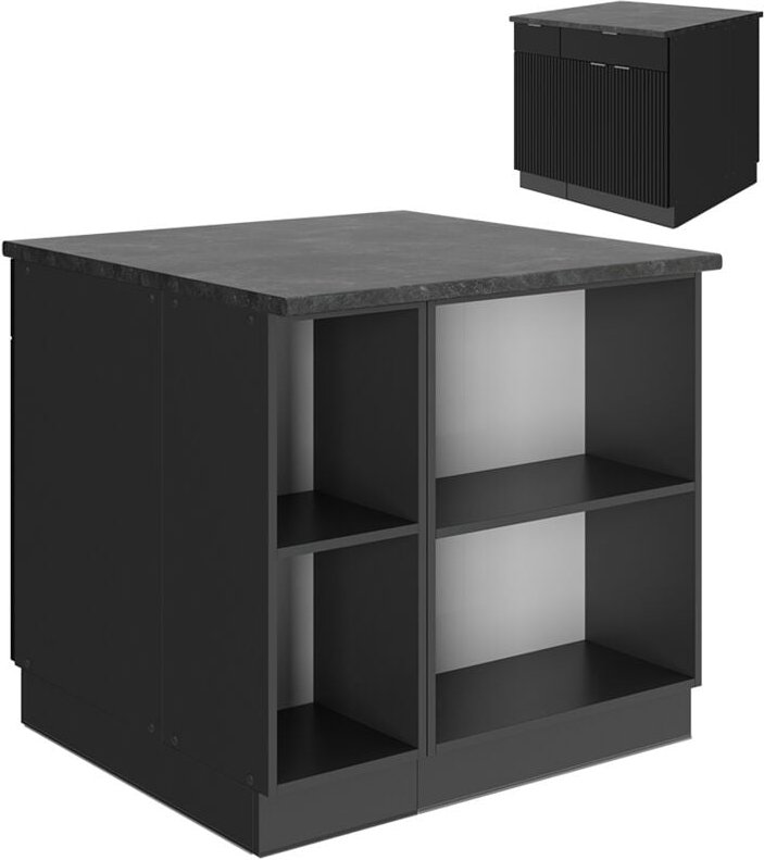 Kücheninsel Fame-Line, Schwarz gestreift, 90 cm mit Schublade, ohne Arbeitsplatte, Vicco