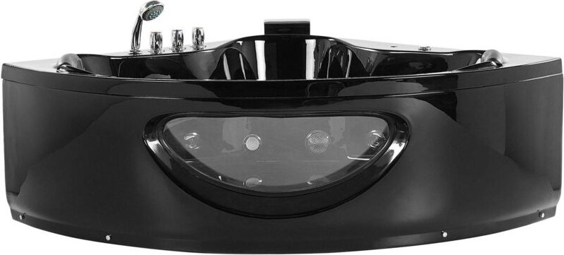 Beliani - Eckwanne Schwarz 190 x 140 cm aus Sanitäracryl/Kunststoff/Stahl mit Sichtfenster Multifunktionell Badezimmerzu...