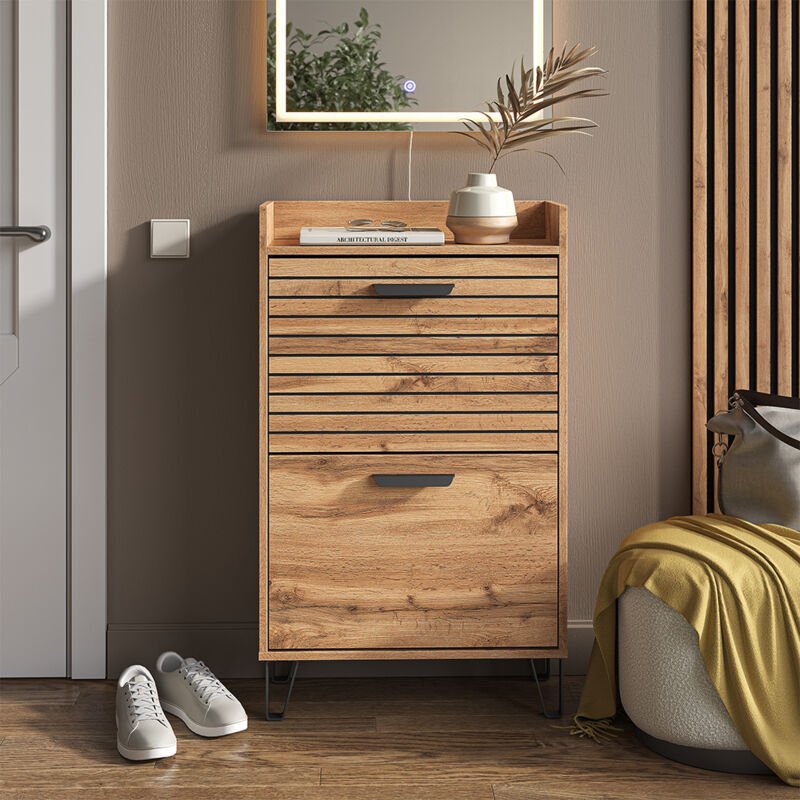 Schuhkipper Amber, Eiche Wotan, 59.8 x 100 cm mit 2 Fächern, Vicco